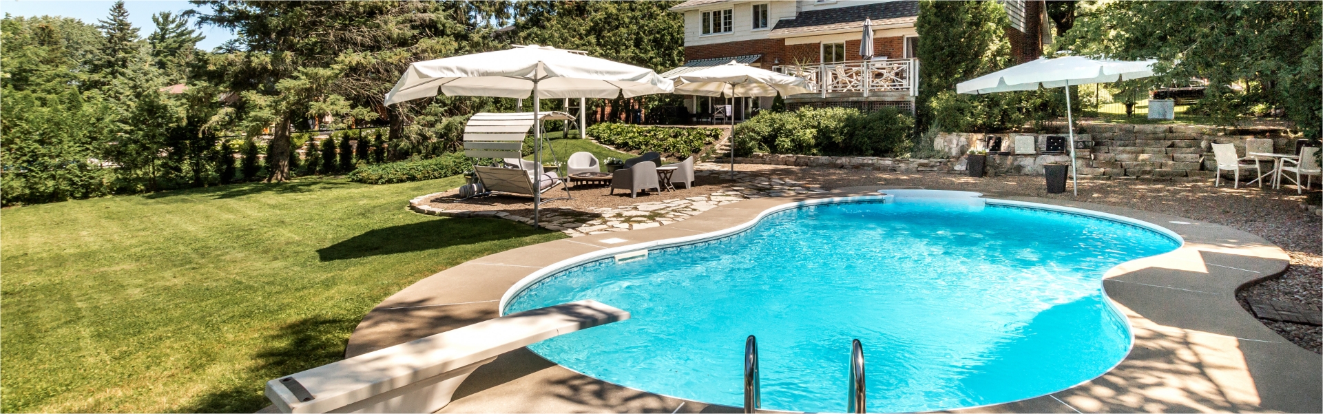 Blue pool with diving board