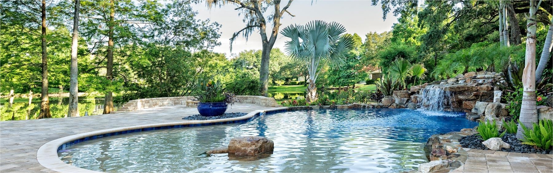 Pool with rock fountain