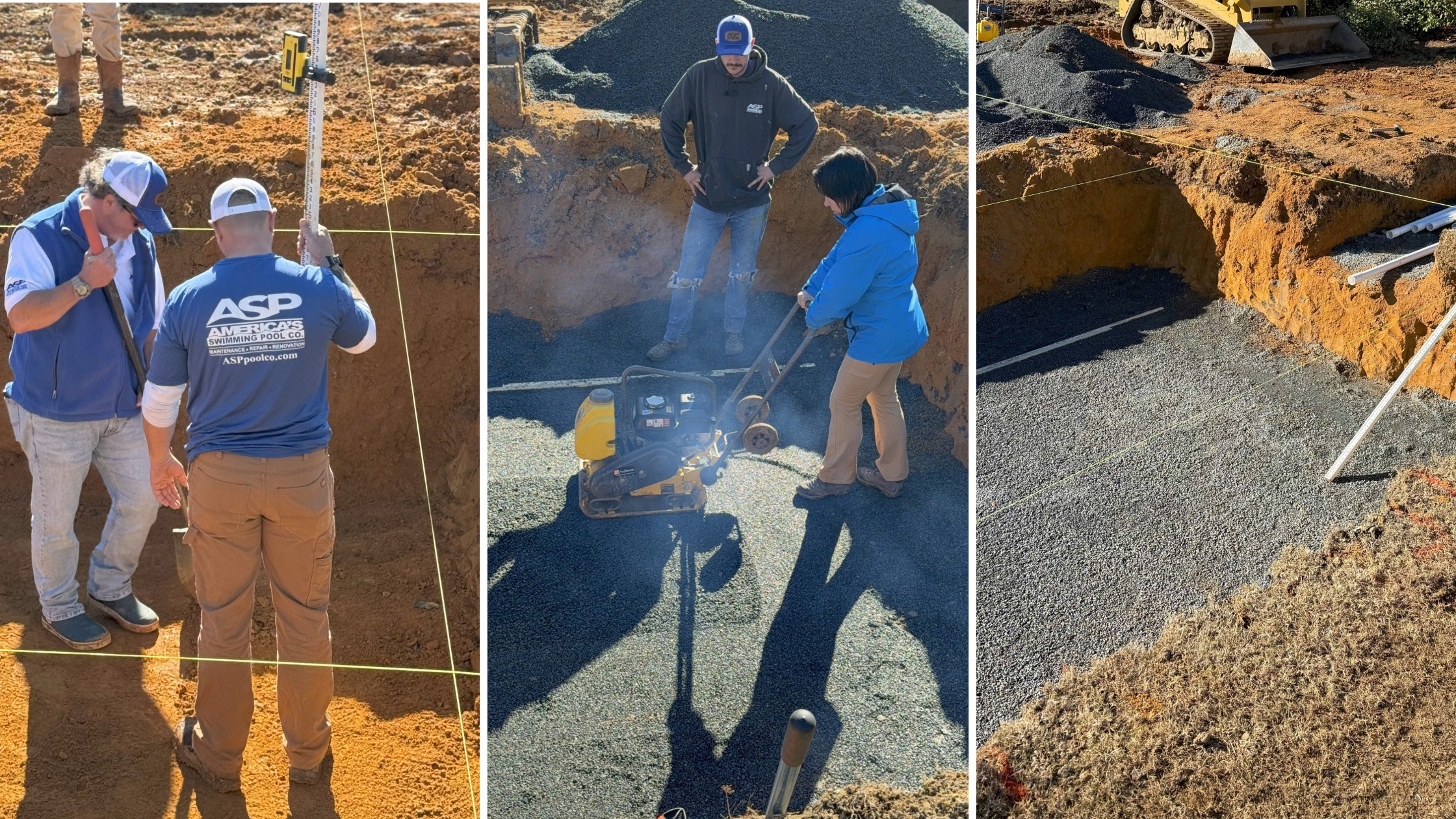 ASP pool company starting process of fiberglass pool build