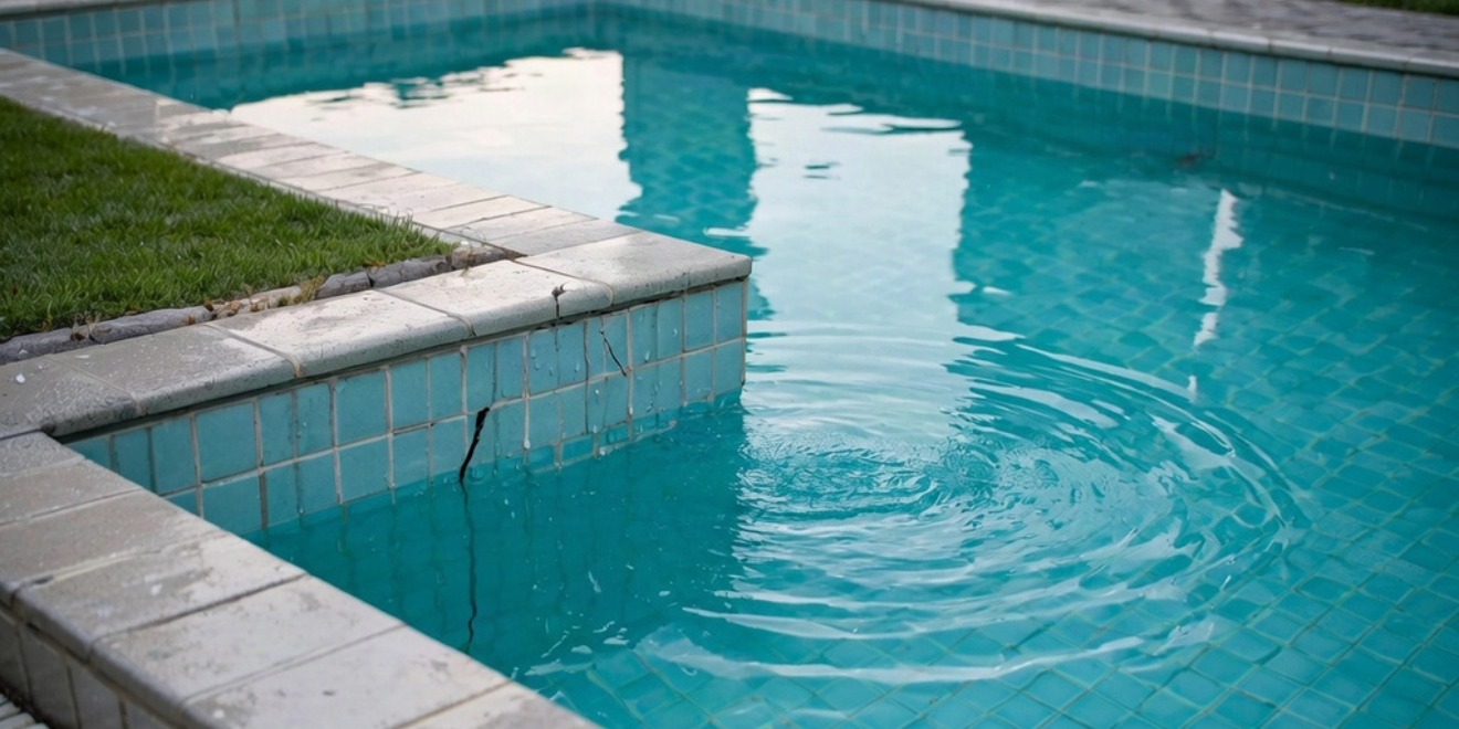 Swimming pool with crack and leak