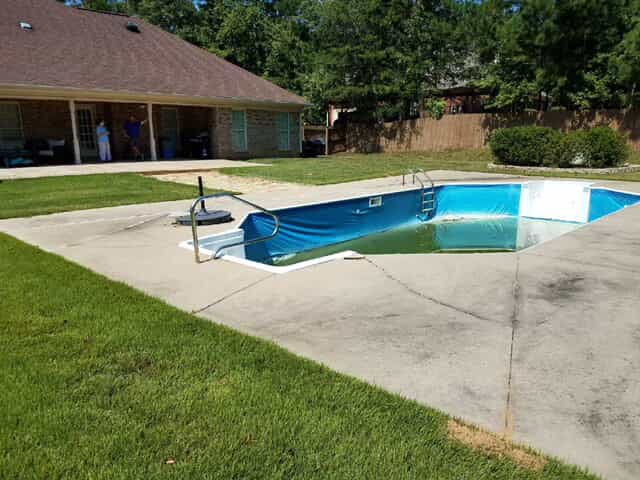 Vinyl liner replacement & deck renovation, before removal of old liner and old swimming pool deck